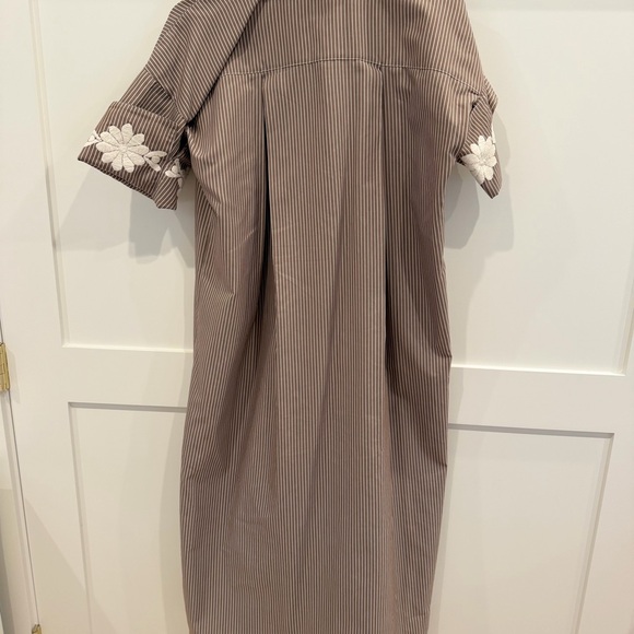 Mi Golondrina Brown Striped Maxi Dress with White Floral Accents - Picture 2 of 3